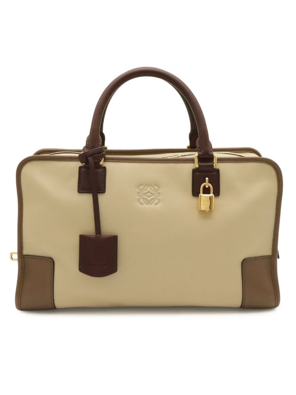Loewe Amazona 36 Anagram Mini Boston Bag Tricolor Leather Beige Mocha Brown